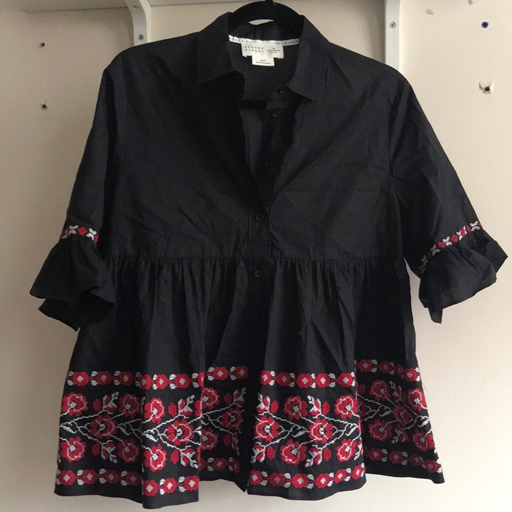 Kate Spade embroidered button down blouse